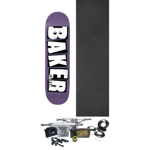 Baker Skateboards Casper Brooker Brand Name Purple Dip Skateboard Deck - 8" x 31.5" - Complete Skateboard Bundle